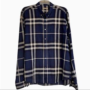 Burberry Shirt Men’s Large Brit London Icon Nova Check Sport Button Navy Blue